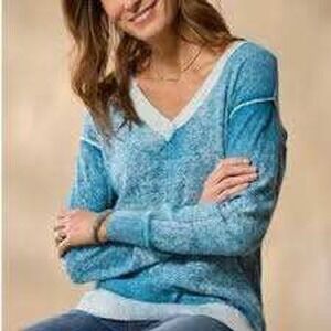 Sundance Womens V-Neck Distressed Blue Casual Tribal Relaxed Boho Knit Sweater